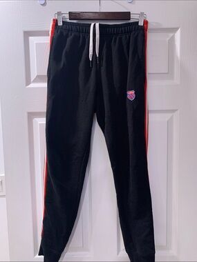 K-Swiss Black Joggers with Red Side Stripes